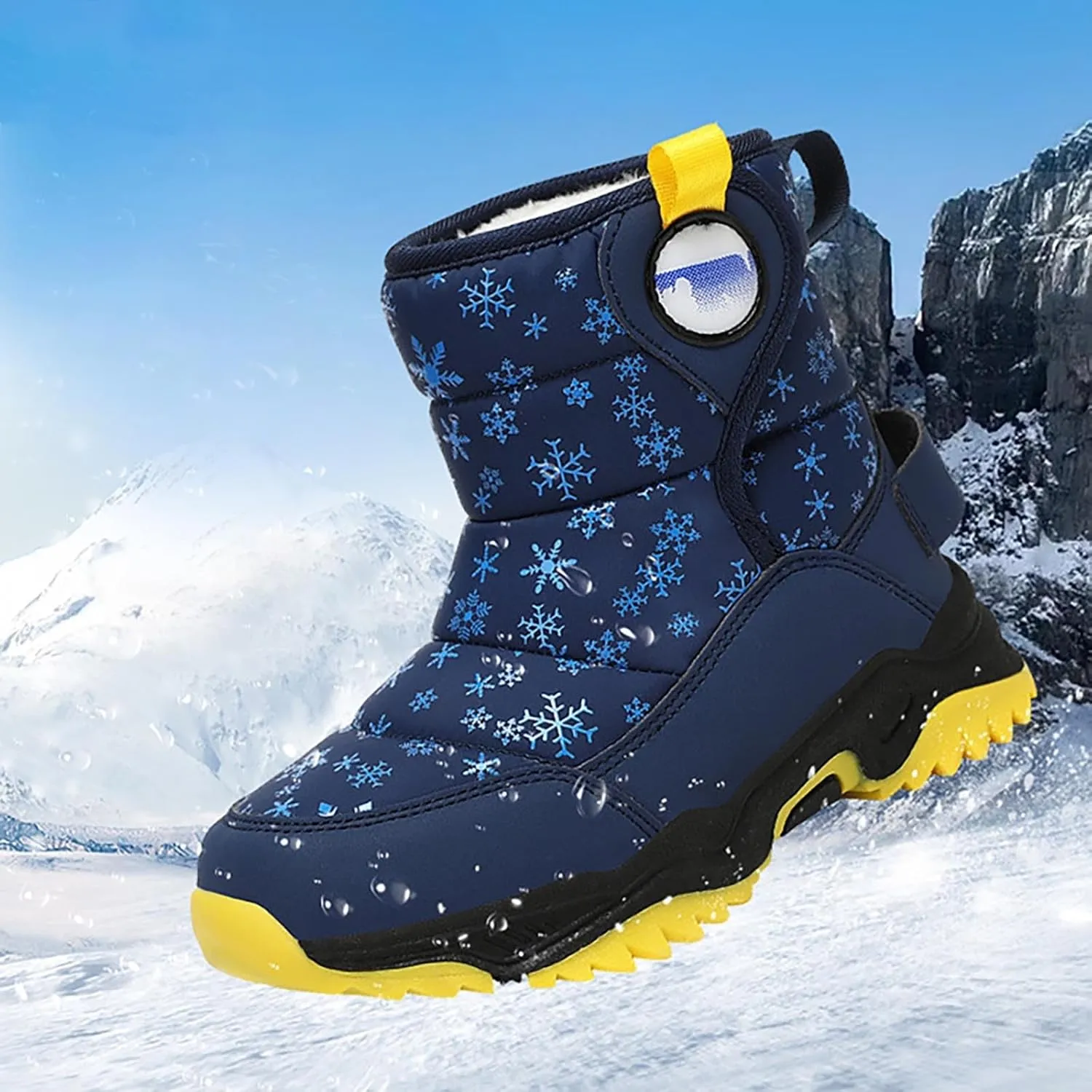 Kids Boy Girl Snow Boots Winter Outdoor Water Proof with F𝐮r Lined Cold-Weather Mid Calf Snow Slip 𝗥esistant Boots