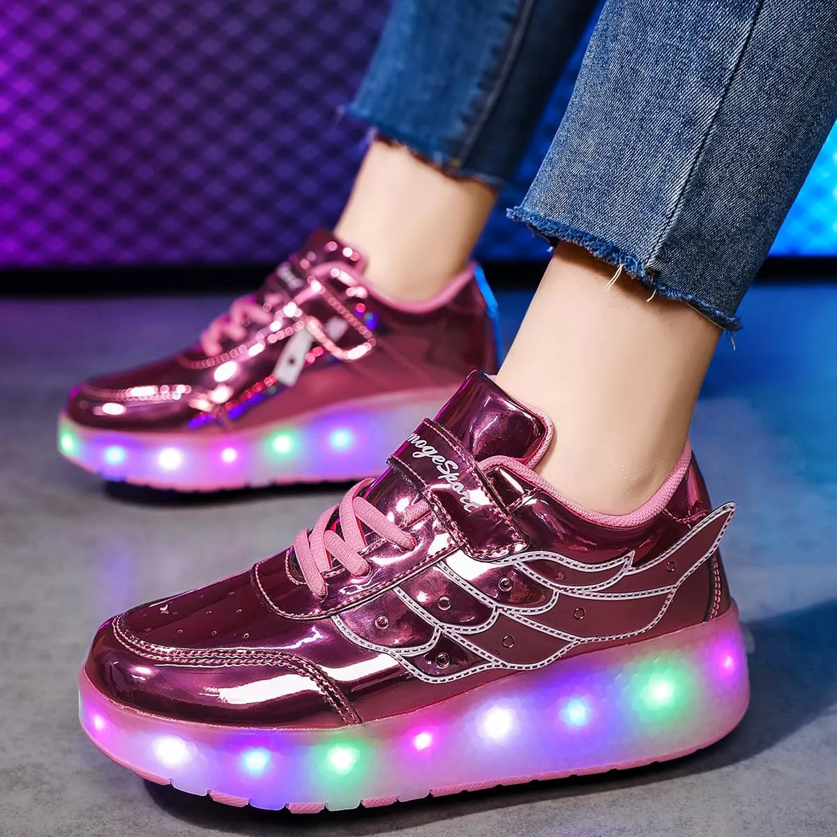 Kids Shoes with Double Wheels - Upgraded Kids Roller Shoes for Gifts, Retractable Wheels Skateboarding Shoes for Kids Sneakers Light Up Rechargeable for Birthday Party Gift