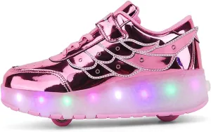 Kids Shoes with Double Wheels - Upgraded Kids Roller Shoes for Gifts, Retractable Wheels Skateboarding Shoes for Kids Sneakers Light Up Rechargeable for Birthday Party Gift