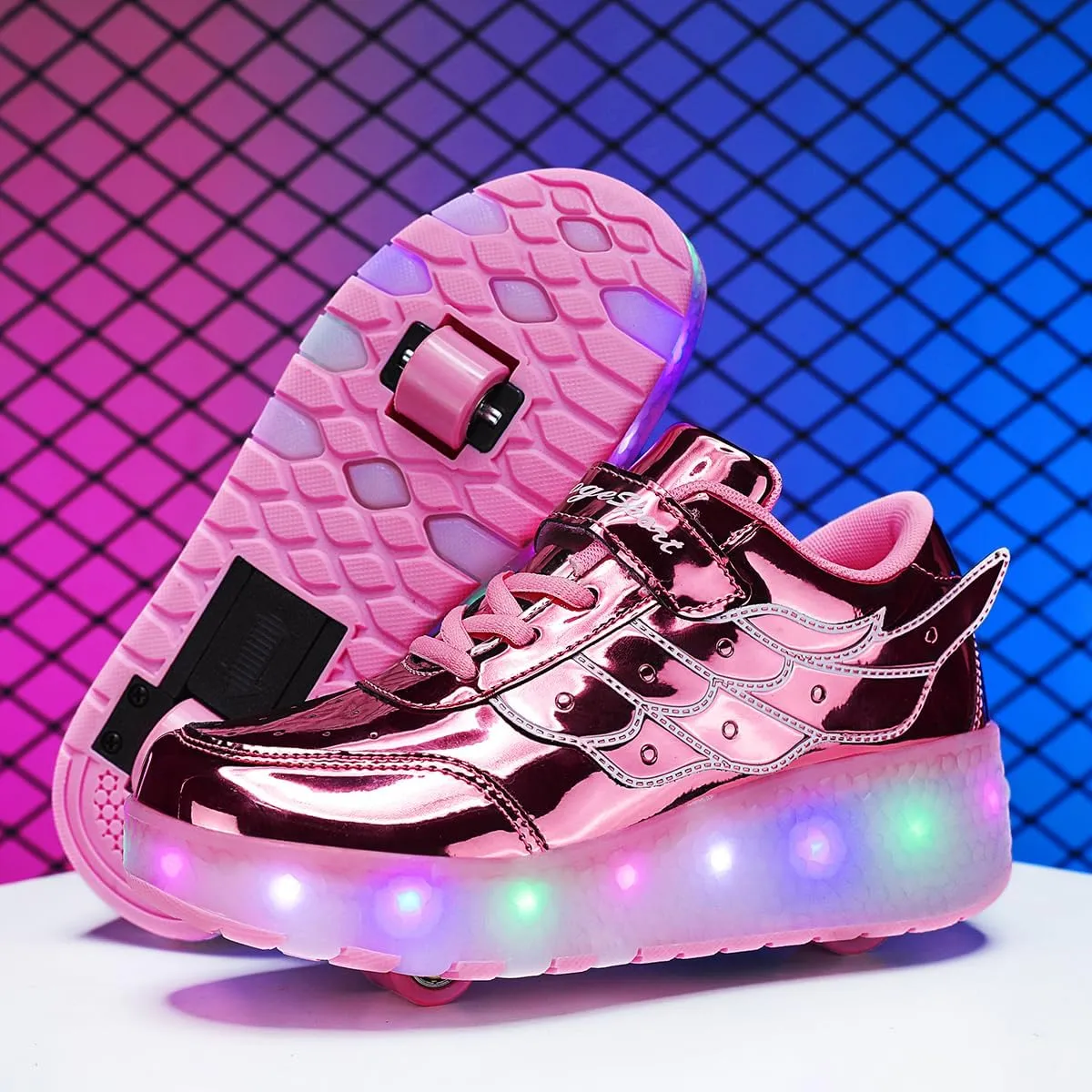 Kids Shoes with Double Wheels - Upgraded Kids Roller Shoes for Gifts, Retractable Wheels Skateboarding Shoes for Kids Sneakers Light Up Rechargeable for Birthday Party Gift
