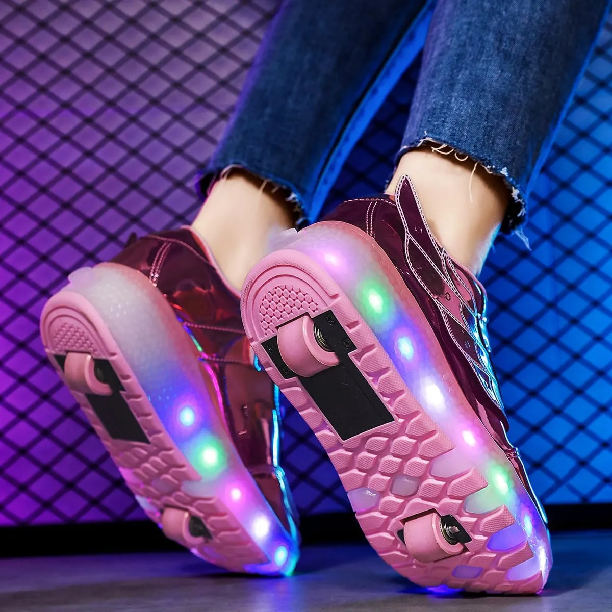 Kids Shoes with Double Wheels - Upgraded Kids Roller Shoes for Gifts, Retractable Wheels Skateboarding Shoes for Kids Sneakers Light Up Rechargeable for Birthday Party Gift