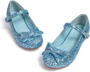 KIDSUN Toddler Little Girls Dress Shoes Heel Mary Jane Bow Flower Wedding Party Shoes Glitter Princess Shoes Flats (Toddler/Little Kid)