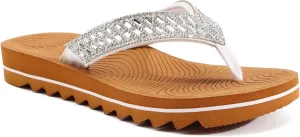 KuaiLu Womens Orthotic Flip Flops with Arch Support Yoga Mat Cushion Fashion Rhinestone Sandals Summer Walking Beach Travel Thong Slides Comfy Plantar Fasciitis Indoor Outdoor Sandles US5-11