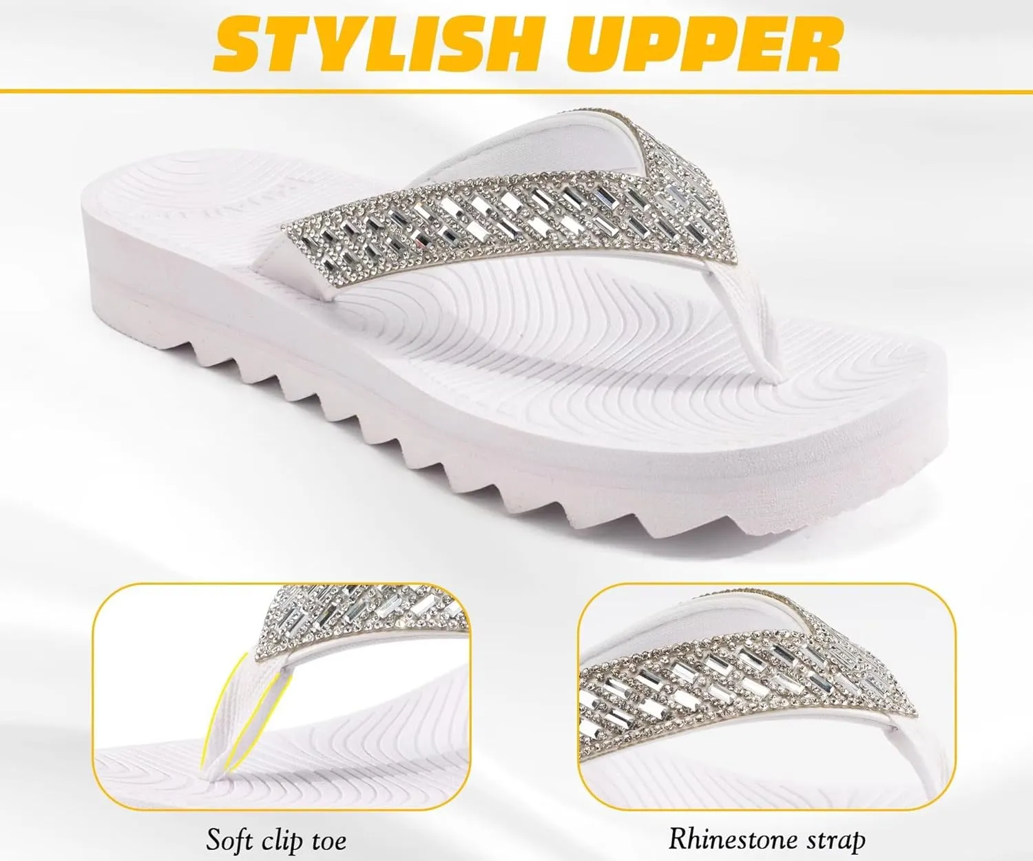 KuaiLu Womens Orthotic Flip Flops with Arch Support Yoga Mat Cushion Fashion Rhinestone Sandals Summer Walking Beach Travel Thong Slides Comfy Plantar Fasciitis Indoor Outdoor Sandles US5-11