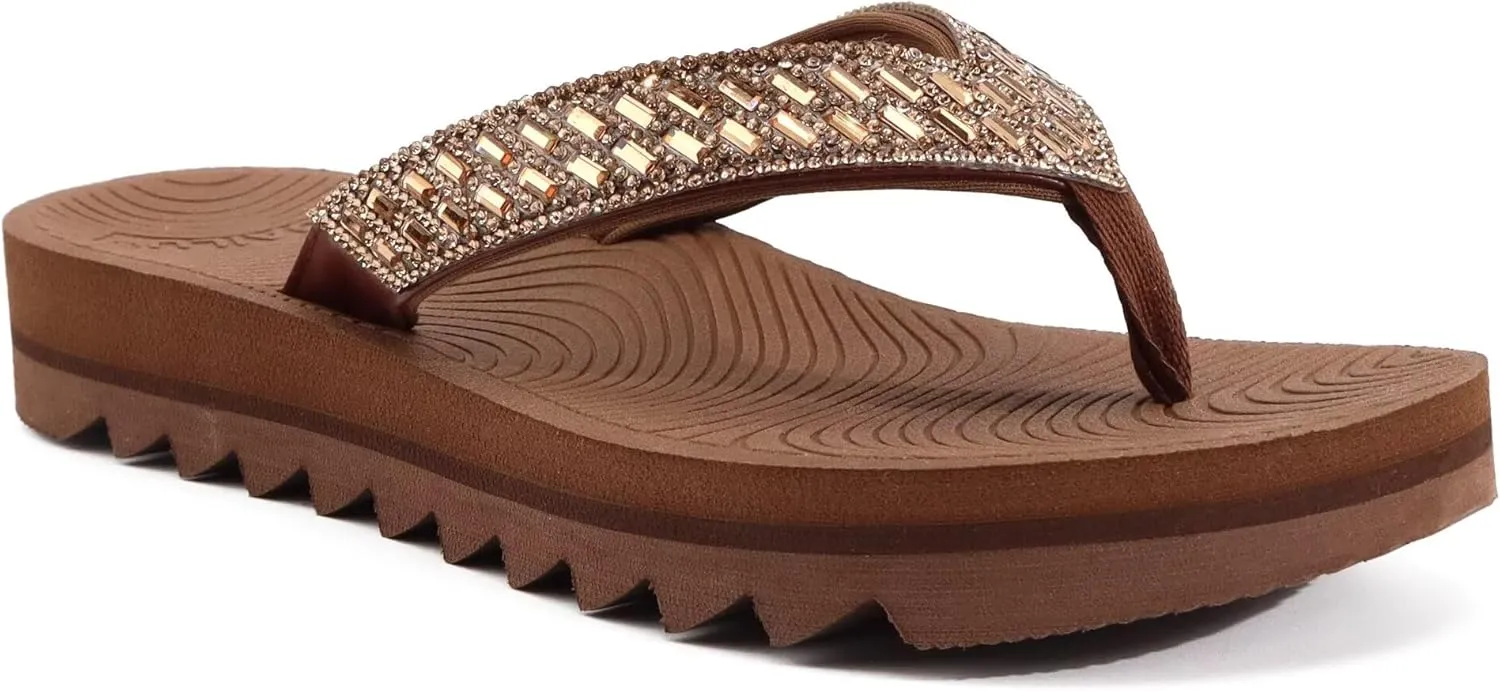 KuaiLu Womens Orthotic Flip Flops with Arch Support Yoga Mat Cushion Fashion Rhinestone Sandals Summer Walking Beach Travel Thong Slides Comfy Plantar Fasciitis Indoor Outdoor Sandles US5-11