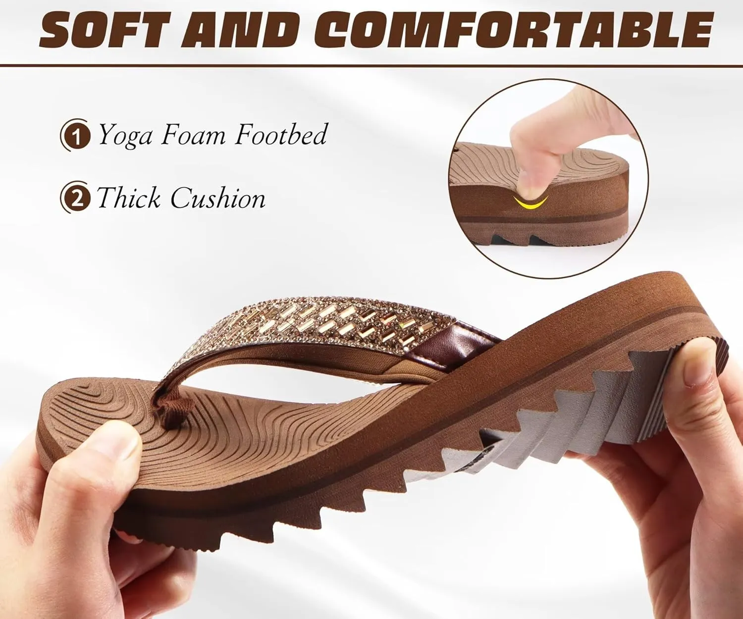 KuaiLu Womens Orthotic Flip Flops with Arch Support Yoga Mat Cushion Fashion Rhinestone Sandals Summer Walking Beach Travel Thong Slides Comfy Plantar Fasciitis Indoor Outdoor Sandles US5-11