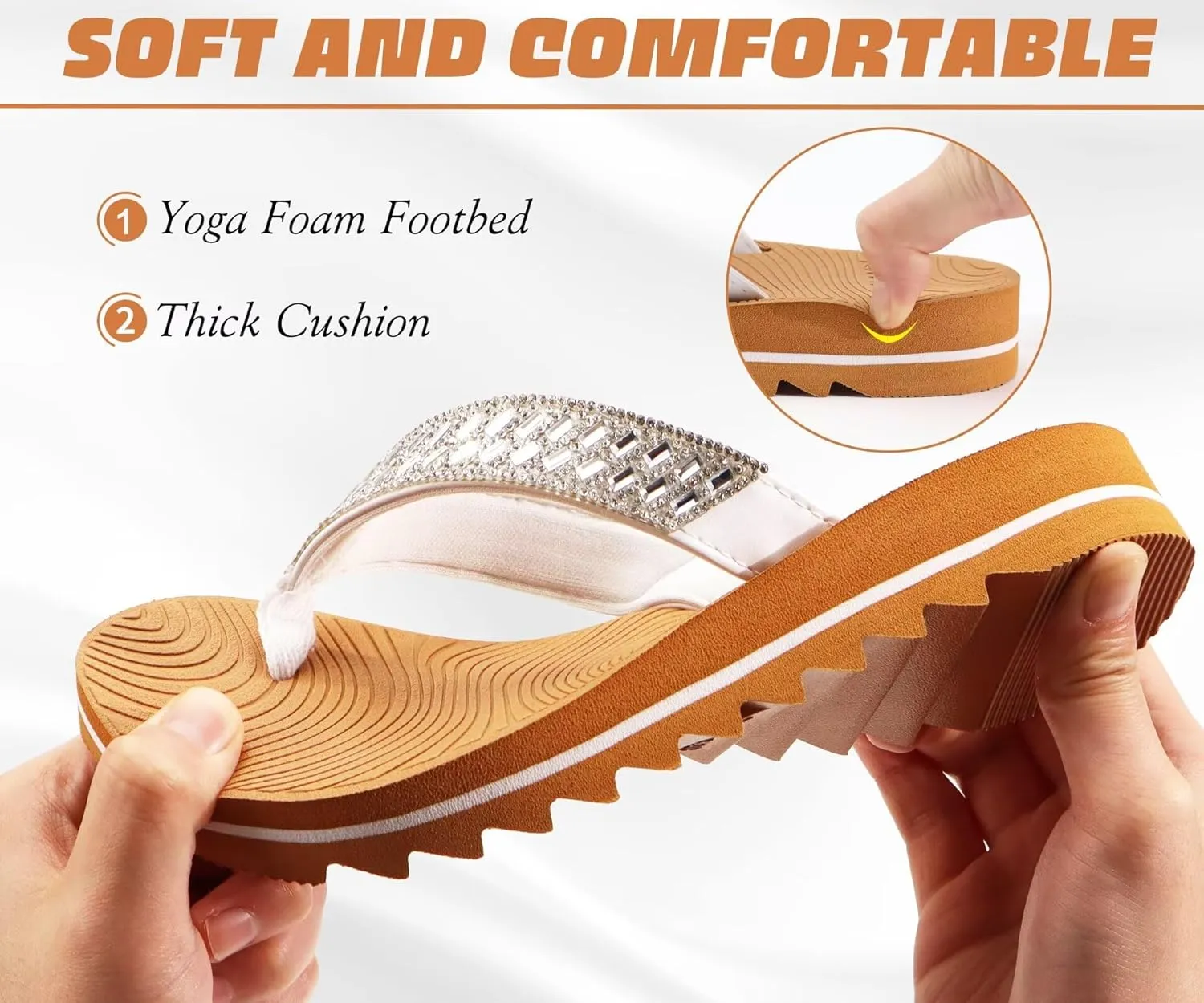KuaiLu Womens Orthotic Flip Flops with Arch Support Yoga Mat Cushion Fashion Rhinestone Sandals Summer Walking Beach Travel Thong Slides Comfy Plantar Fasciitis Indoor Outdoor Sandles US5-11
