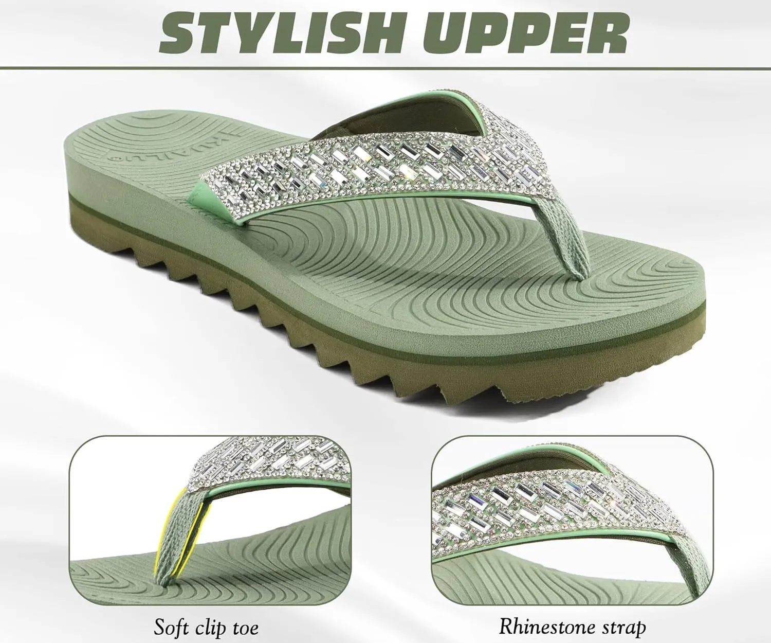 KuaiLu Womens Orthotic Flip Flops with Arch Support Yoga Mat Cushion Fashion Rhinestone Sandals Summer Walking Beach Travel Thong Slides Comfy Plantar Fasciitis Indoor Outdoor Sandles US5-11