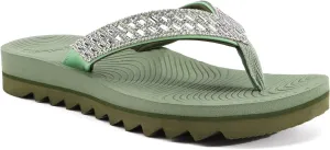 KuaiLu Womens Orthotic Flip Flops with Arch Support Yoga Mat Cushion Fashion Rhinestone Sandals Summer Walking Beach Travel Thong Slides Comfy Plantar Fasciitis Indoor Outdoor Sandles US5-11