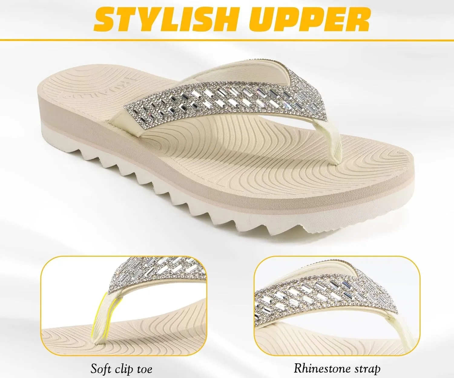 KuaiLu Womens Orthotic Flip Flops with Arch Support Yoga Mat Cushion Fashion Rhinestone Sandals Summer Walking Beach Travel Thong Slides Comfy Plantar Fasciitis Indoor Outdoor Sandles US5-11