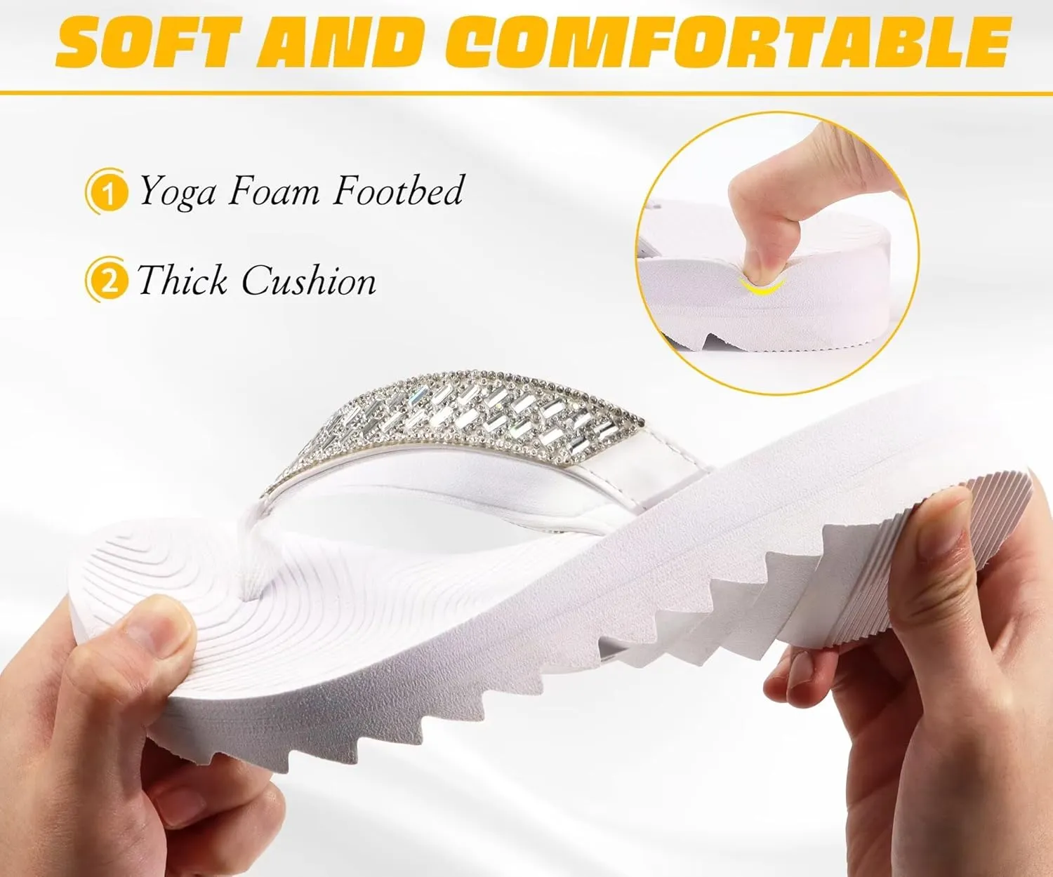 KuaiLu Womens Orthotic Flip Flops with Arch Support Yoga Mat Cushion Fashion Rhinestone Sandals Summer Walking Beach Travel Thong Slides Comfy Plantar Fasciitis Indoor Outdoor Sandles US5-11