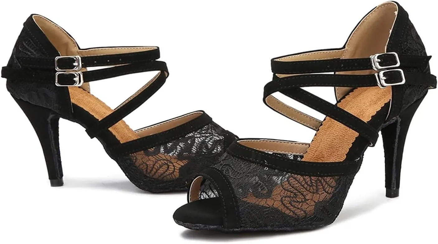 Ladies Cutout Ballroom Sandals - Open-Toe Design with Geometric Straps for Summer Galas (6CM/2.36")