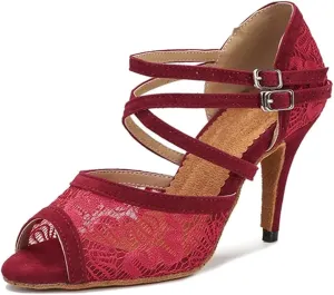 Ladies Cutout Ballroom Sandals - Open-Toe Design with Geometric Straps for Summer Galas (6CM/2.36")