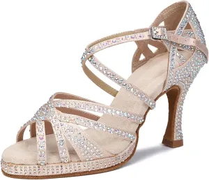 Ladies Glittering Platform Sandals - Rhinestone-Trimmed Mesh Panels for Poolside Celebrations (6CM/2.36")