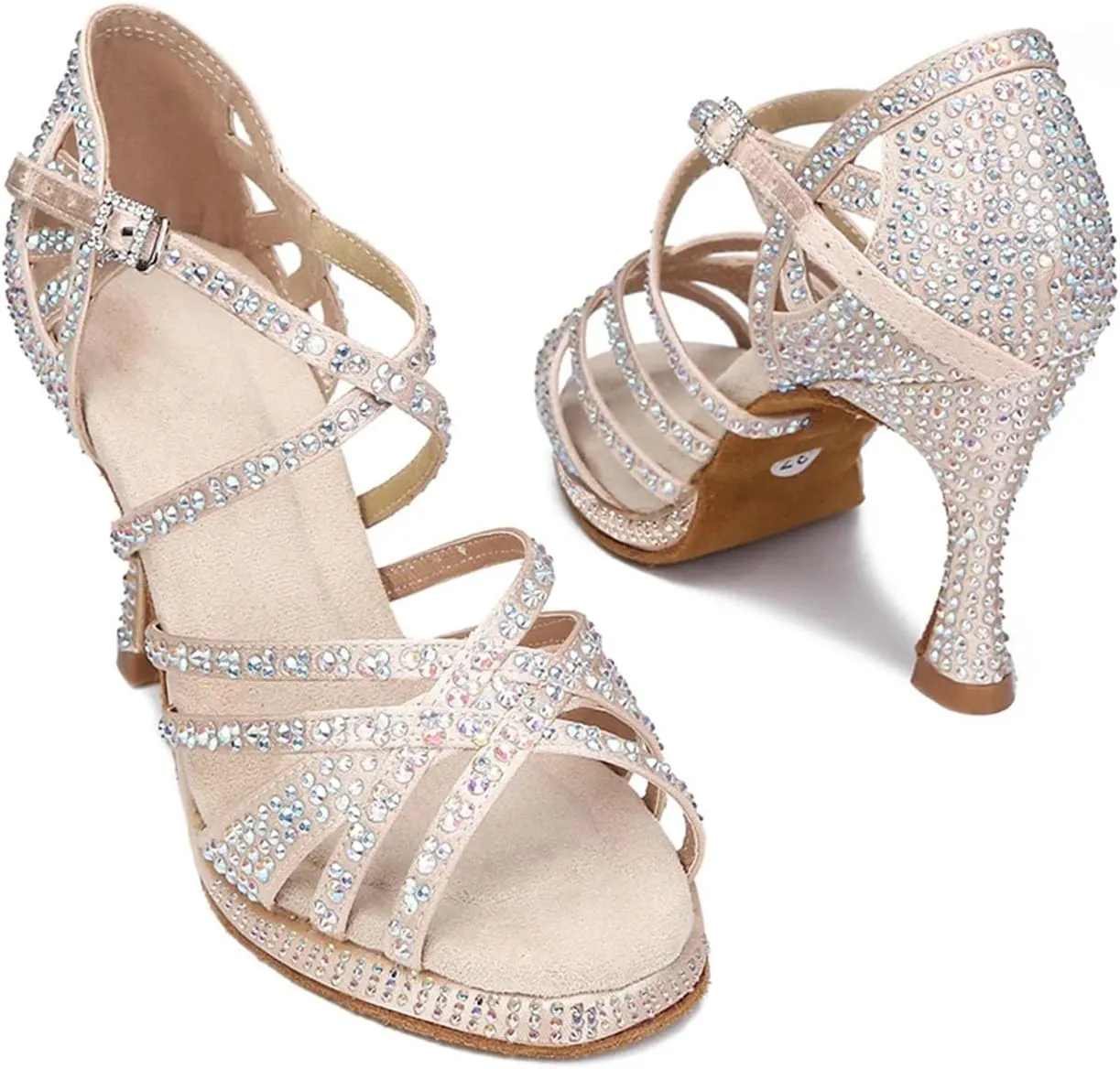 Ladies Glittering Platform Sandals - Rhinestone-Trimmed Mesh Panels for Poolside Celebrations (6CM/2.36")
