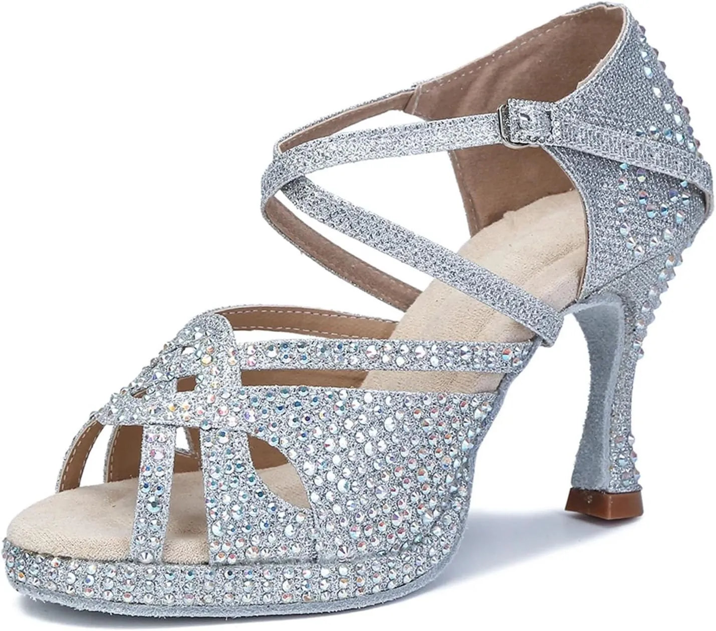 Ladies Platform Party Sandals - Mesh & Suede Panels for Dance-Inspired Performances (6CM/2.36")