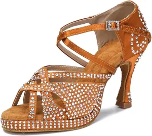 Ladies Platform Party Sandals - Mesh & Suede Panels for Dance-Inspired Performances (6CM/2.36")