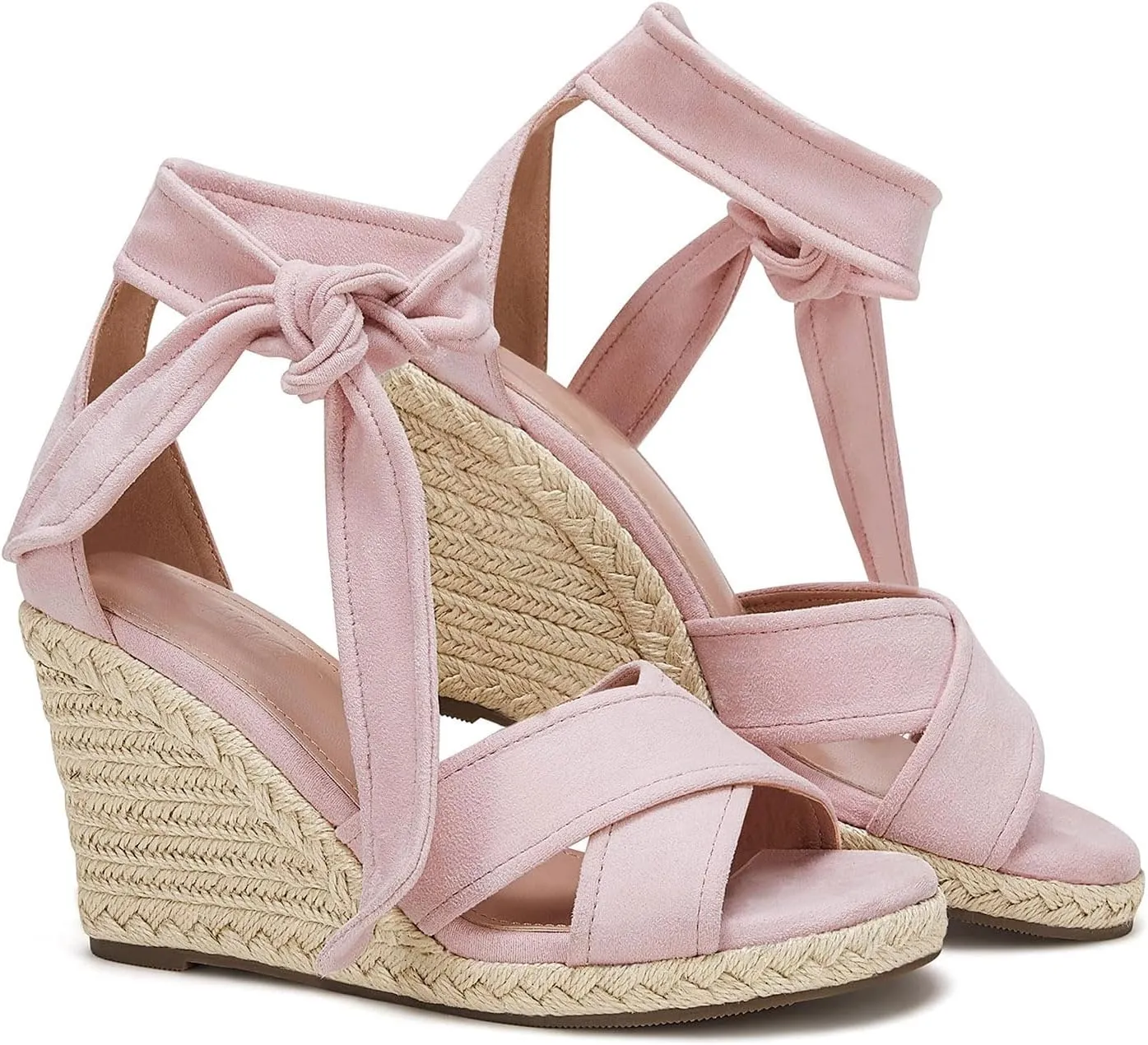LAICIGO Women's Lace Up Espadrille Wedge Sandals Open Toe Platform Ankle Strap Summer Dress Shoes