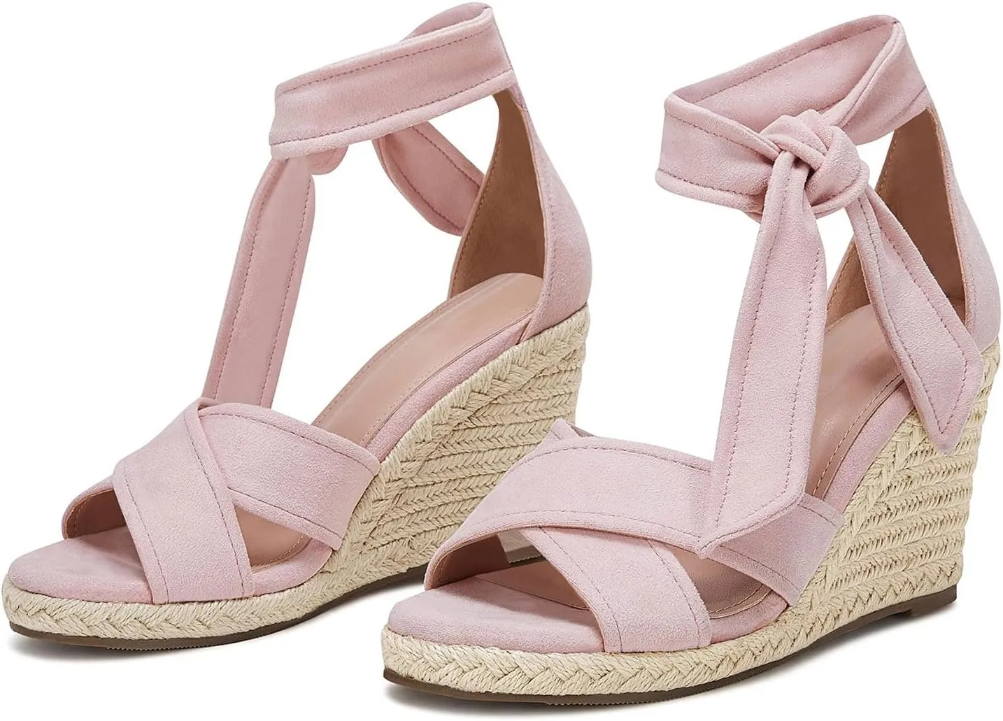 LAICIGO Women's Lace Up Espadrille Wedge Sandals Open Toe Platform Ankle Strap Summer Dress Shoes