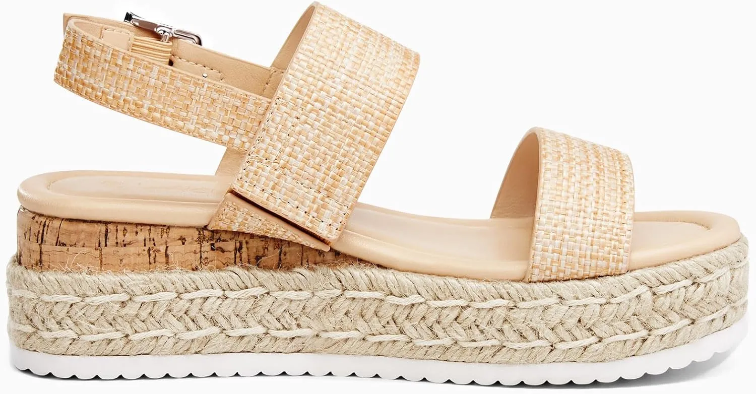 LAICIGO Women’s Open Toe Wedge Platform Espadrilles Ankle Strap Buckle Faux Leather Cork Rubber Summer Sandals