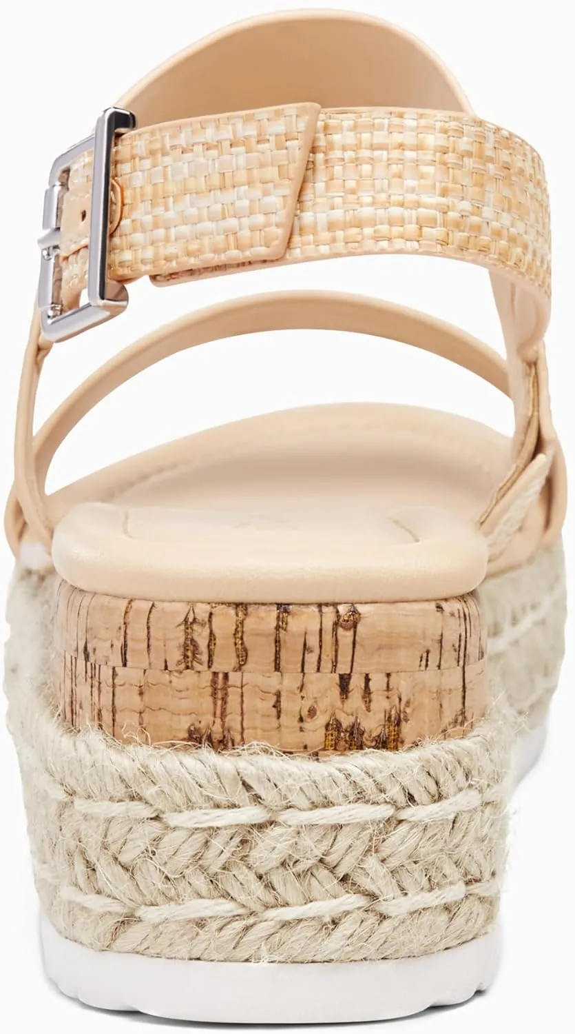 LAICIGO Women’s Open Toe Wedge Platform Espadrilles Ankle Strap Buckle Faux Leather Cork Rubber Summer Sandals