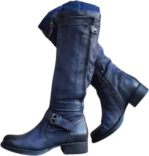 Lausiuoe Boots For Women Low Heel Mid Calf Comfortable Winter Boots Side Zip Slouchy Western Cowboy Warm Non Slip Outdoor Shoes