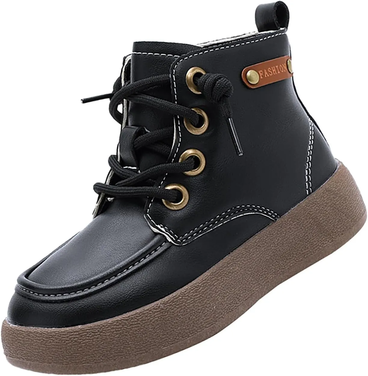 Leather Soft Snow Booties For Boys Kids Lace-Up Outdoor Sport Boots Shoes Fashion Casual 𝐖aterproof Flat Shoes