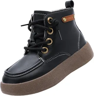 Leather Soft Snow Booties For Boys Kids Lace-Up Outdoor Sport Boots Shoes Fashion Casual 𝐖aterproof Flat Shoes