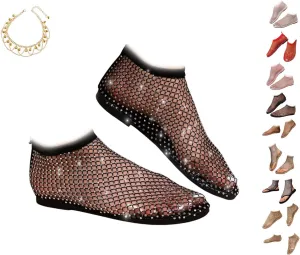 Litex Ultra Comfortable Shiny Gem Mesh Flats, Shiny Gem Mesh Flats, Casual Elasticity Slip On Mesh Flat Shoes for Women