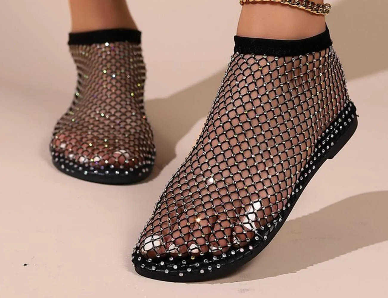 Litex Ultra Comfortable Shiny Gem Mesh Flats, Shiny Gem Mesh Flats, Casual Elasticity Slip On Mesh Flat Shoes for Women