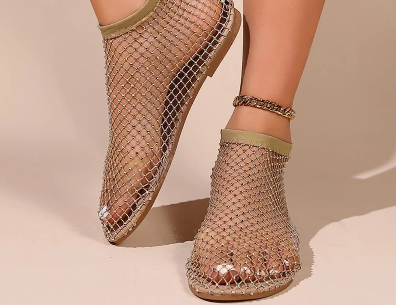 Litex Ultra Comfortable Shiny Gem Mesh Flats, Shiny Gem Mesh Flats, Casual Elasticity Slip On Mesh Flat Shoes for Women