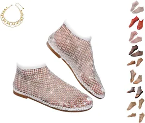 Litex Ultra Comfortable Shiny Gem Mesh Flats, Shiny Gem Mesh Flats, Casual Elasticity Slip On Mesh Flat Shoes for Women