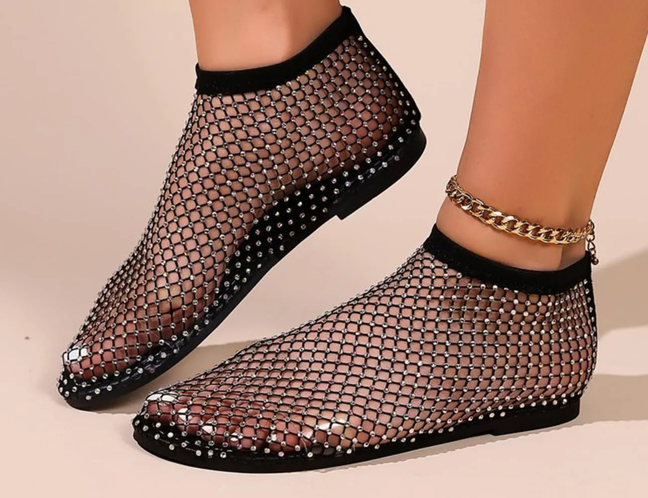 Litex Ultra Comfortable Shiny Gem Mesh Flats, Shiny Gem Mesh Flats, Casual Elasticity Slip On Mesh Flat Shoes for Women