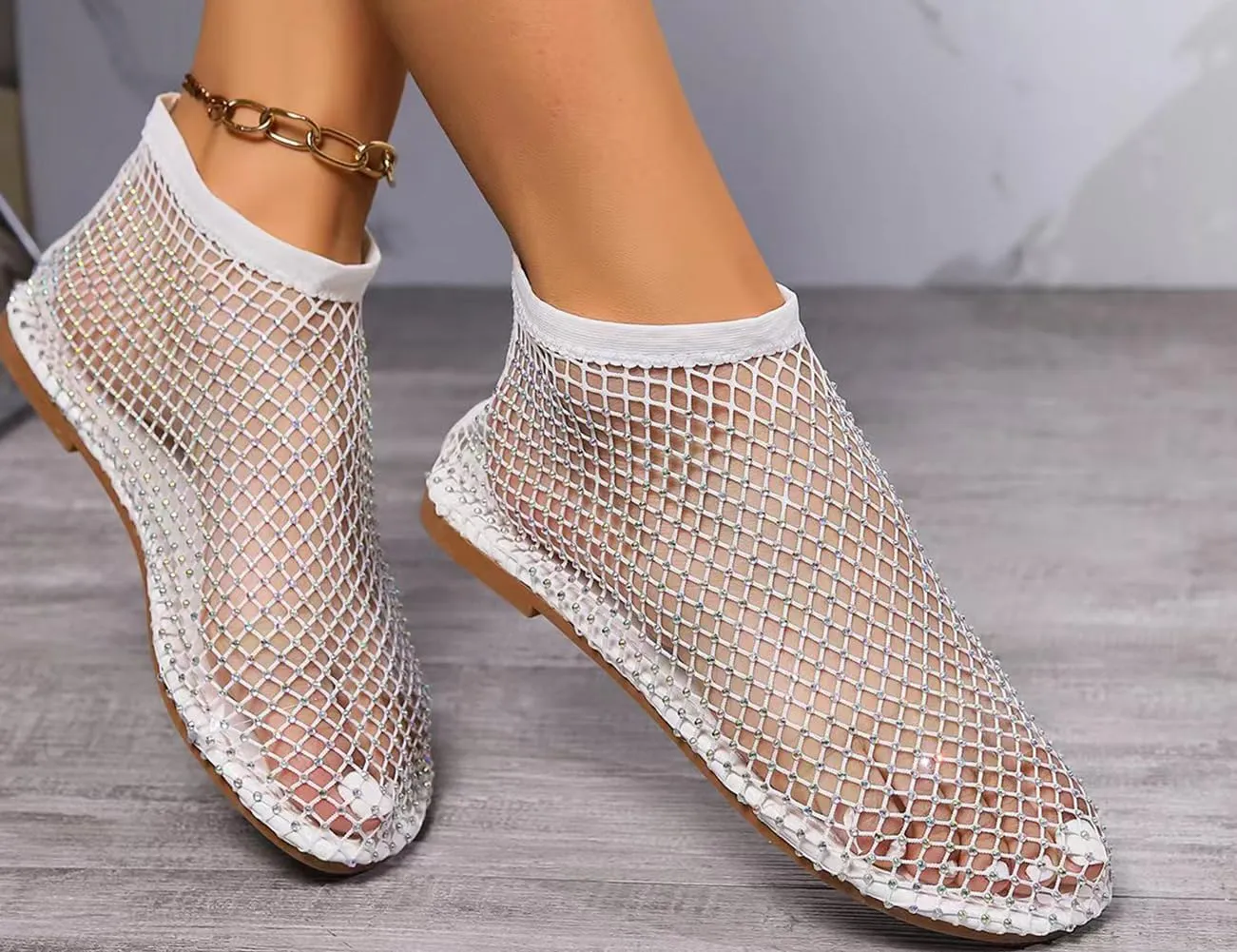 Litex Ultra Comfortable Shiny Gem Mesh Flats, Shiny Gem Mesh Flats, Casual Elasticity Slip On Mesh Flat Shoes for Women