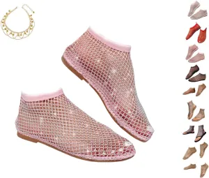 Litex Ultra Comfortable Shiny Gem Mesh Flats, Shiny Gem Mesh Flats, Casual Elasticity Slip On Mesh Flat Shoes for Women