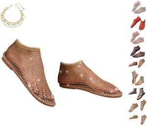 Litex Ultra Comfortable Shiny Gem Mesh Flats, Shiny Gem Mesh Flats, Casual Elasticity Slip On Mesh Flat Shoes for Women