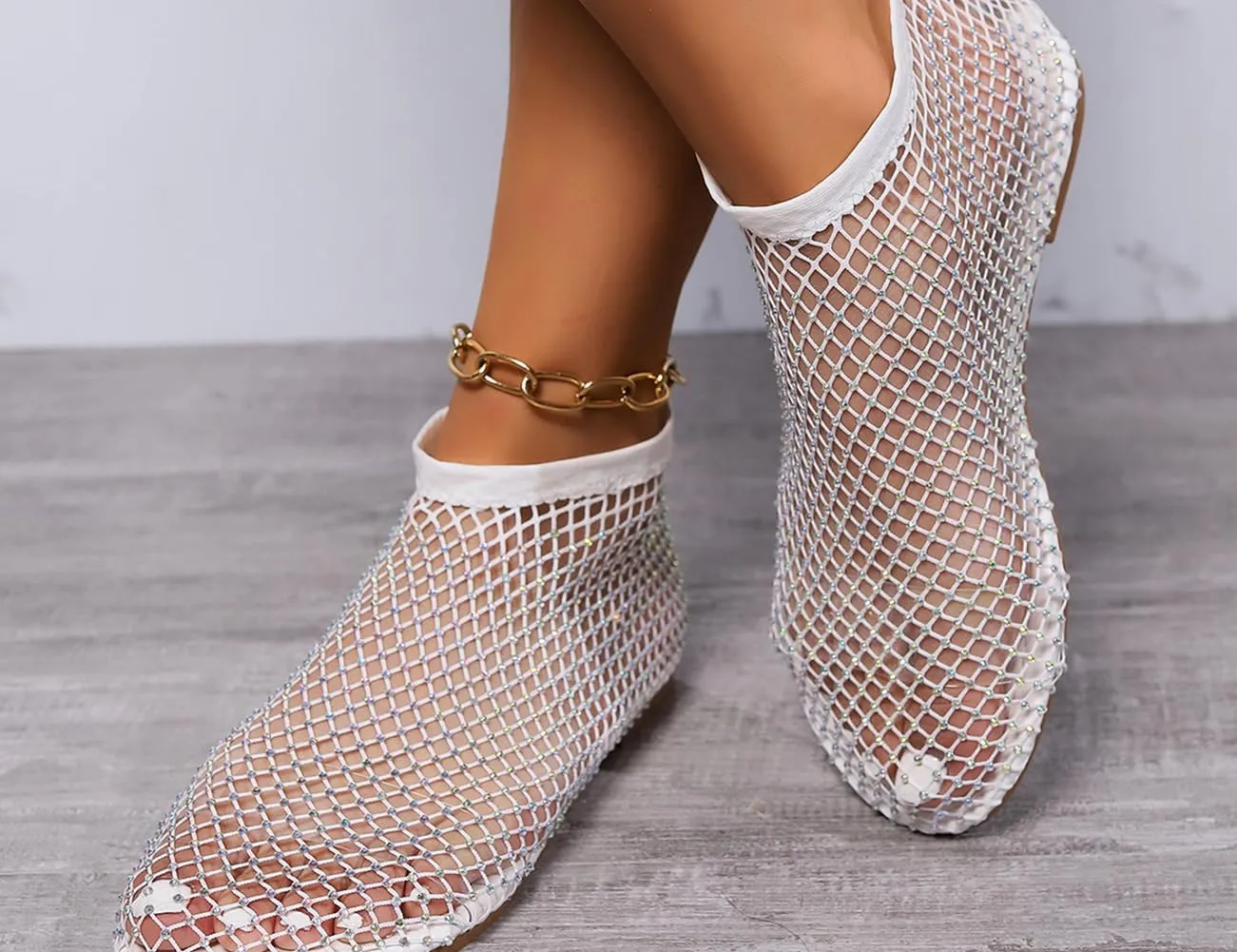 Litex Ultra Comfortable Shiny Gem Mesh Flats, Shiny Gem Mesh Flats, Casual Elasticity Slip On Mesh Flat Shoes for Women