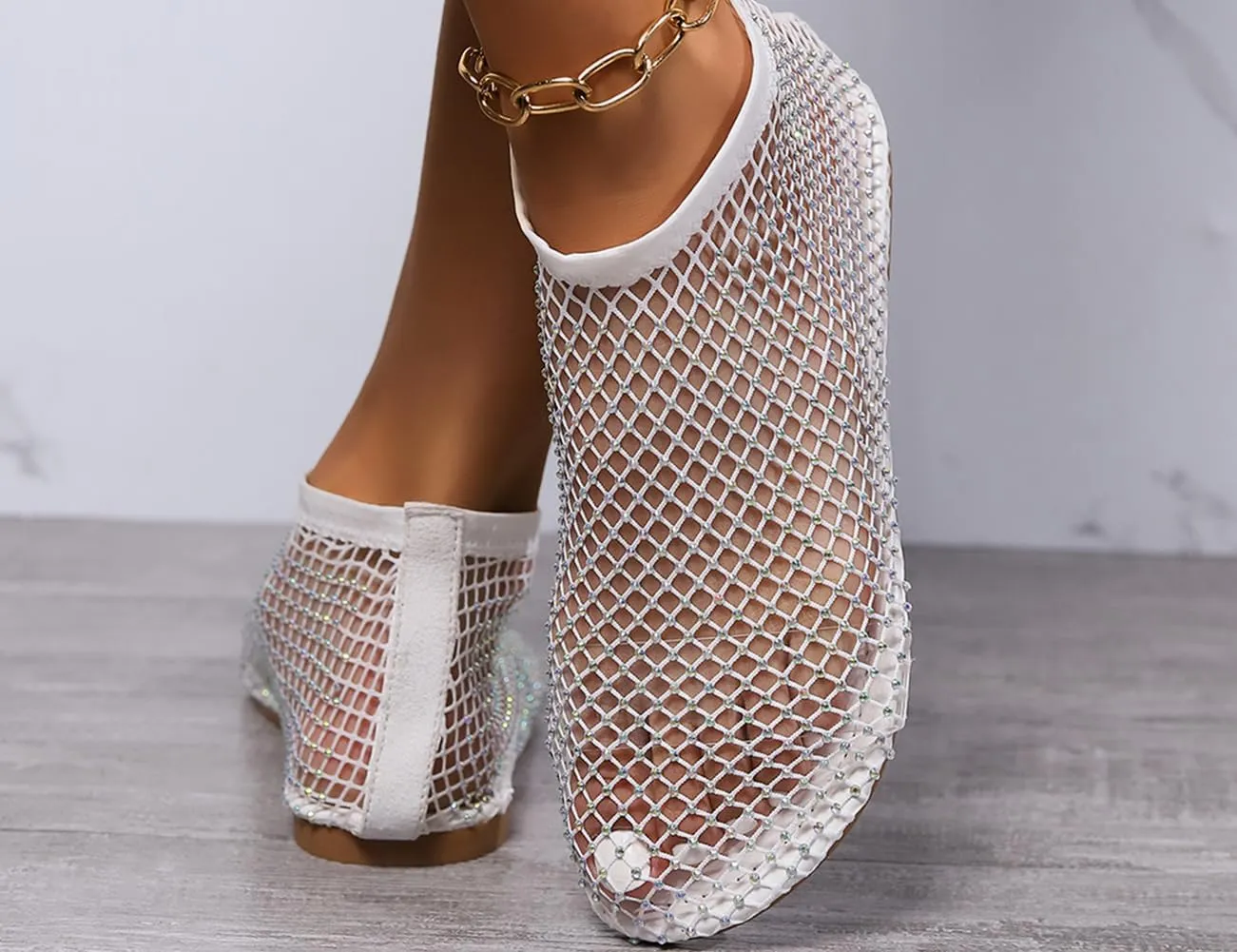 Litex Ultra Comfortable Shiny Gem Mesh Flats, Shiny Gem Mesh Flats, Casual Elasticity Slip On Mesh Flat Shoes for Women