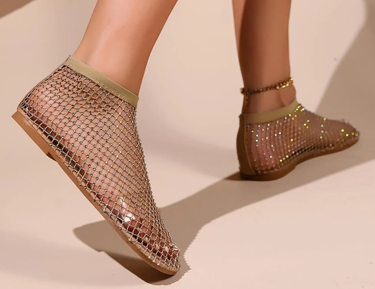 Litex Ultra Comfortable Shiny Gem Mesh Flats, Shiny Gem Mesh Flats, Casual Elasticity Slip On Mesh Flat Shoes for Women