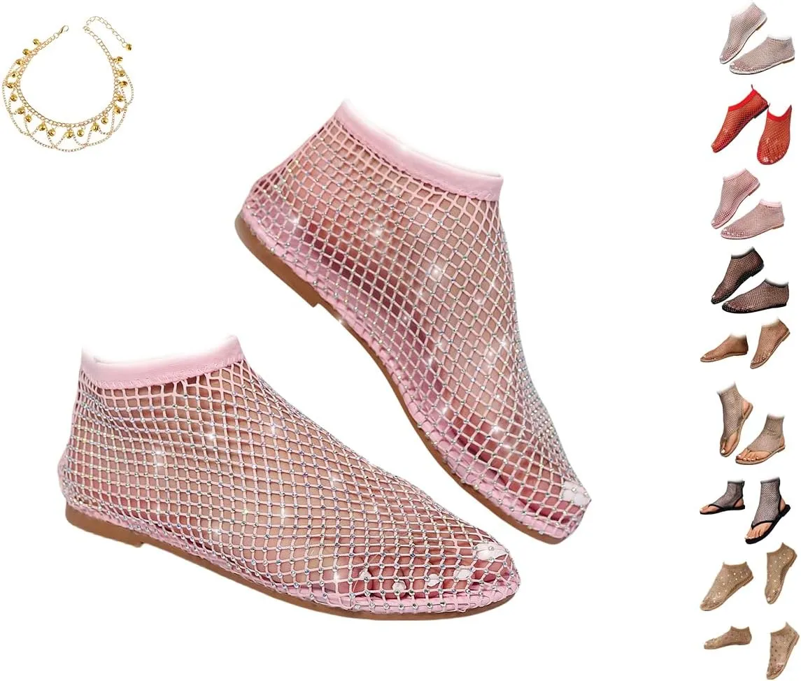 Litex Ultra Comfortable Shiny Gem Mesh Flats, Shiny Gem Mesh Flats, Casual Elasticity Slip On Mesh Flat Shoes for Women