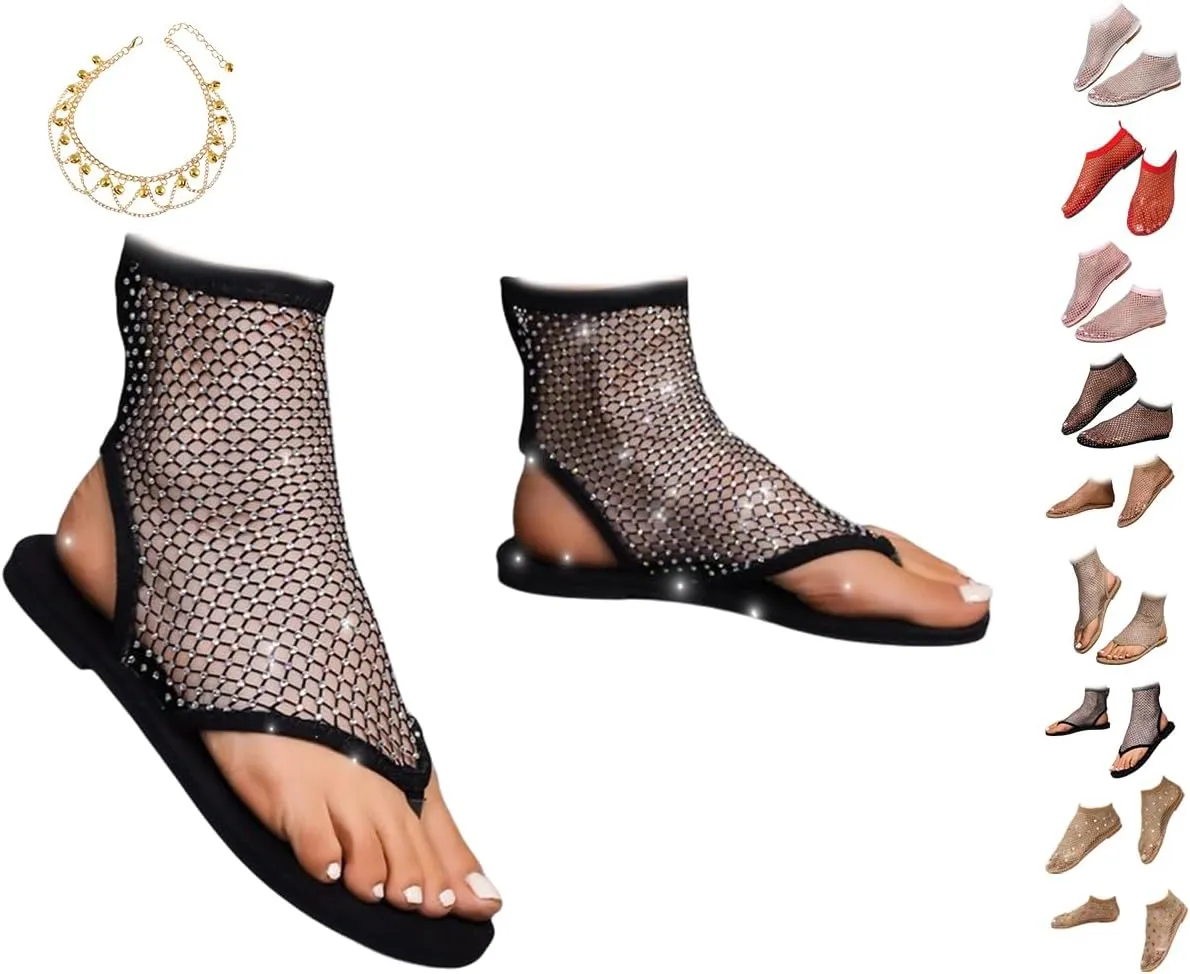 Litex Ultra Comfortable Shiny Gem Mesh Flats, Shiny Gem Mesh Flats, Casual Elasticity Slip On Mesh Flat Shoes for Women