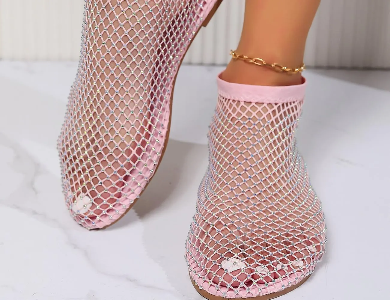 Litex Ultra Comfortable Shiny Gem Mesh Flats, Shiny Gem Mesh Flats, Casual Elasticity Slip On Mesh Flat Shoes for Women