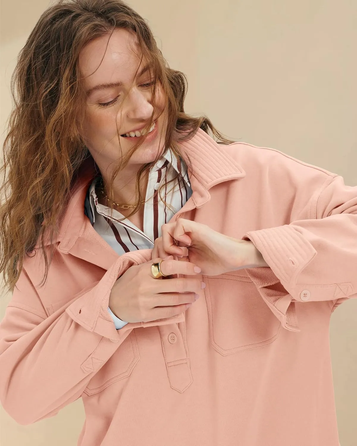 Locachy Women's Casual Oversized Polo Sweatshirt Lapel Long Sleeve Button Pullover Tops Fashion Outfits Clothes