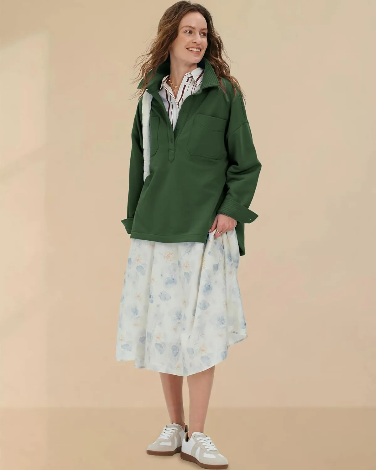 Locachy Women's Casual Oversized Polo Sweatshirt Lapel Long Sleeve Button Pullover Tops Fashion Outfits Clothes