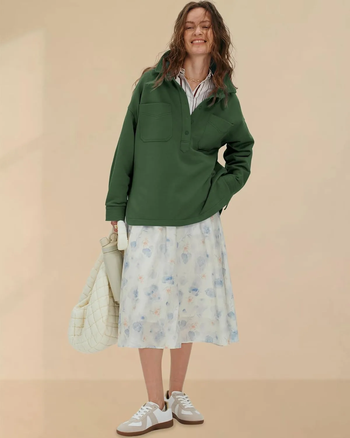 Locachy Women's Casual Oversized Polo Sweatshirt Lapel Long Sleeve Button Pullover Tops Fashion Outfits Clothes