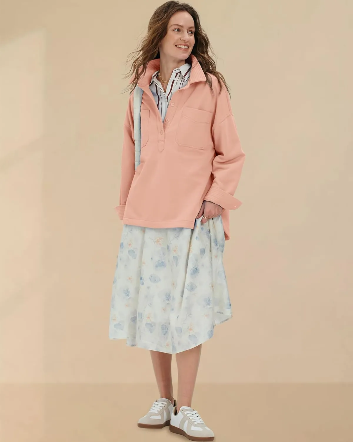 Locachy Women's Casual Oversized Polo Sweatshirt Lapel Long Sleeve Button Pullover Tops Fashion Outfits Clothes