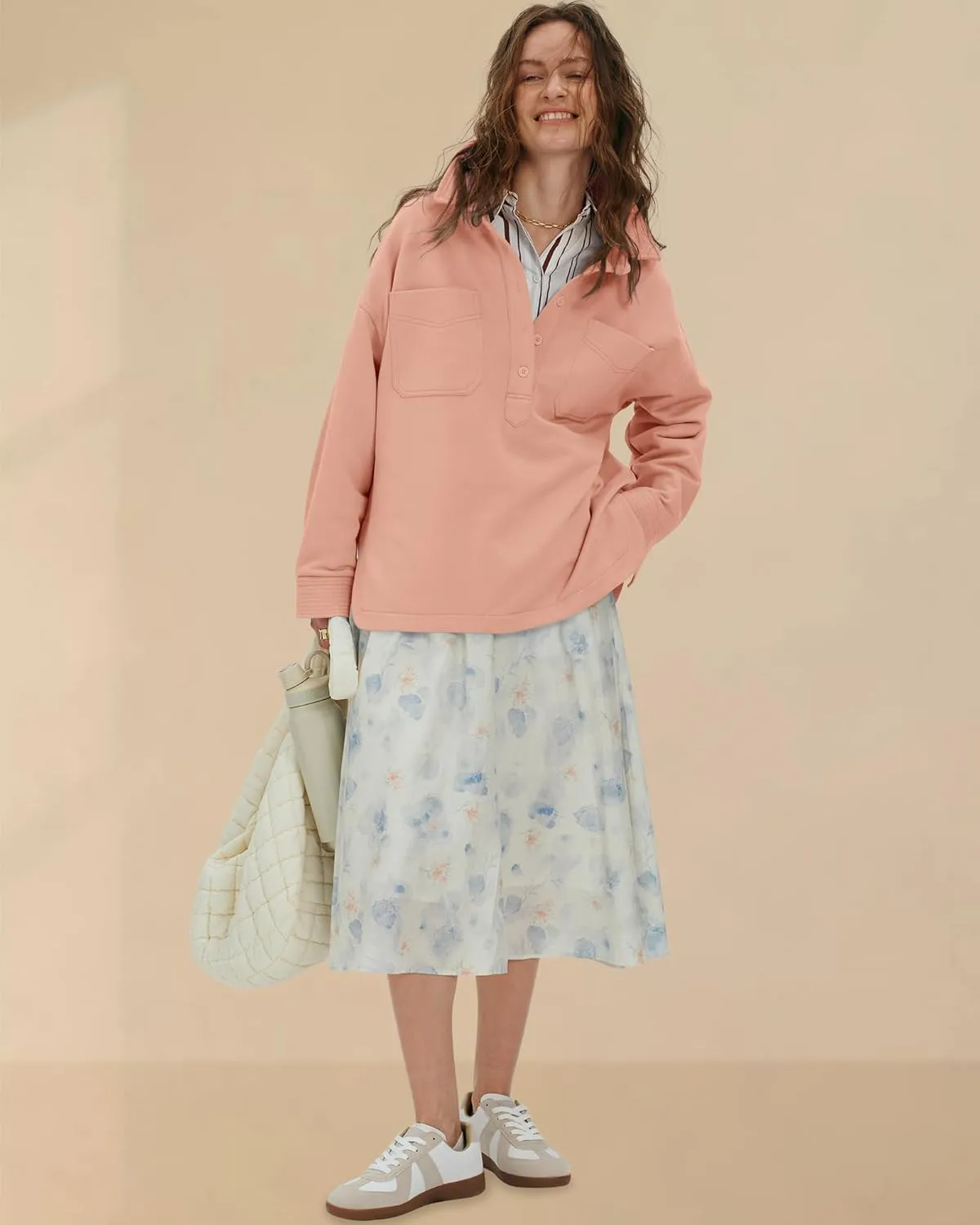 Locachy Women's Casual Oversized Polo Sweatshirt Lapel Long Sleeve Button Pullover Tops Fashion Outfits Clothes