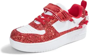 LUCKY STEP Girl's Glitter Sneakers Slip On Hook and Loops Athletic Sparkly Beads Casual Tennis School Party Cute Running Shoes for Children/Girls/Kids