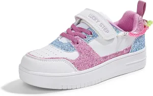 LUCKY STEP Girl's Glitter Sneakers Slip On Hook and Loops Athletic Sparkly Beads Casual Tennis School Party Cute Running Shoes for Children/Girls/Kids