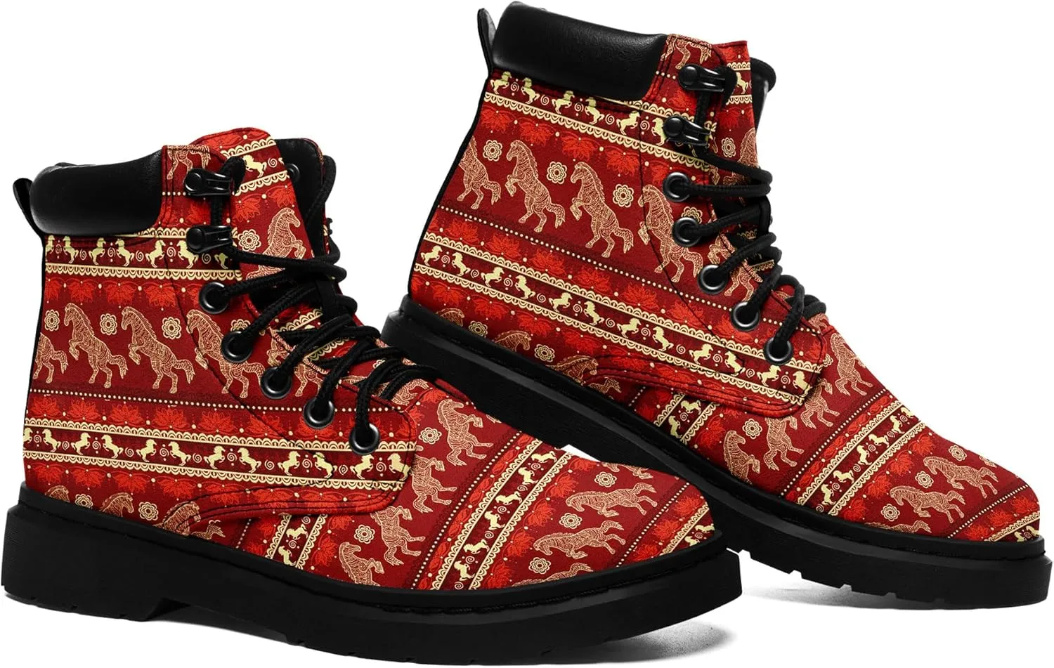 Mandala Combat Boots for Men and Women with Floral, Sun and Moon Designs – Durable Boho Ankle Boots for Hiking,Casual Wear